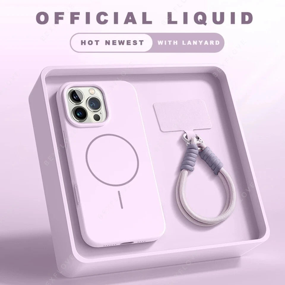 Funda MAGSAFE de silicona con correa para iPhone 11,12,13,14,15,16,17 pro Max +