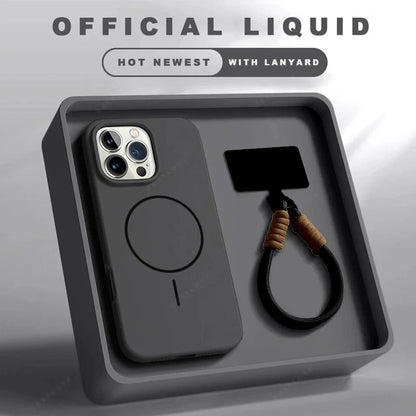 Funda MAGSAFE de silicona con correa para iPhone 11,12,13,14,15,16,17 pro Max +