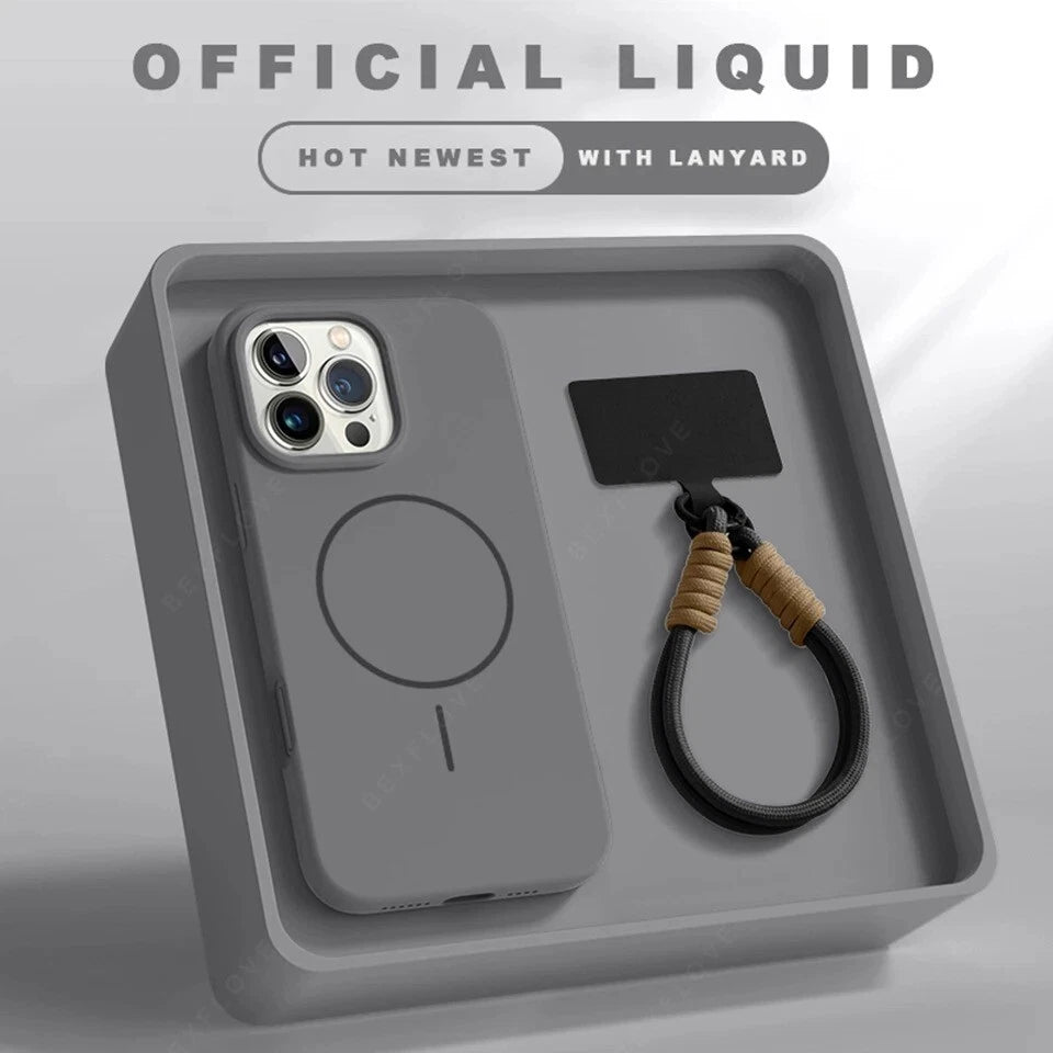 Funda MAGSAFE de silicona con correa para iPhone 11,12,13,14,15,16,17 pro Max +