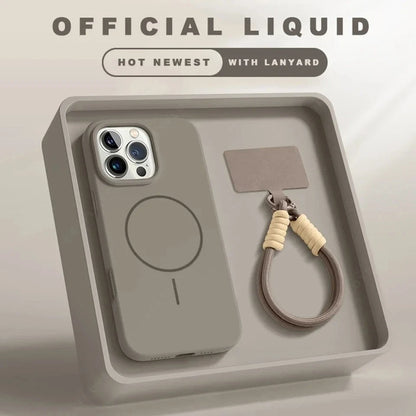 Funda MAGSAFE de silicona con correa para iPhone 11,12,13,14,15,16,17 pro Max +