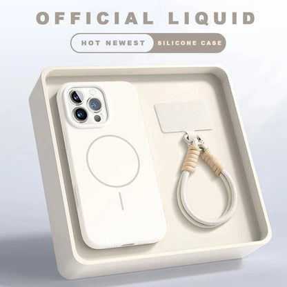 Funda MAGSAFE de silicona con correa para iPhone 11,12,13,14,15,16,17 pro Max +